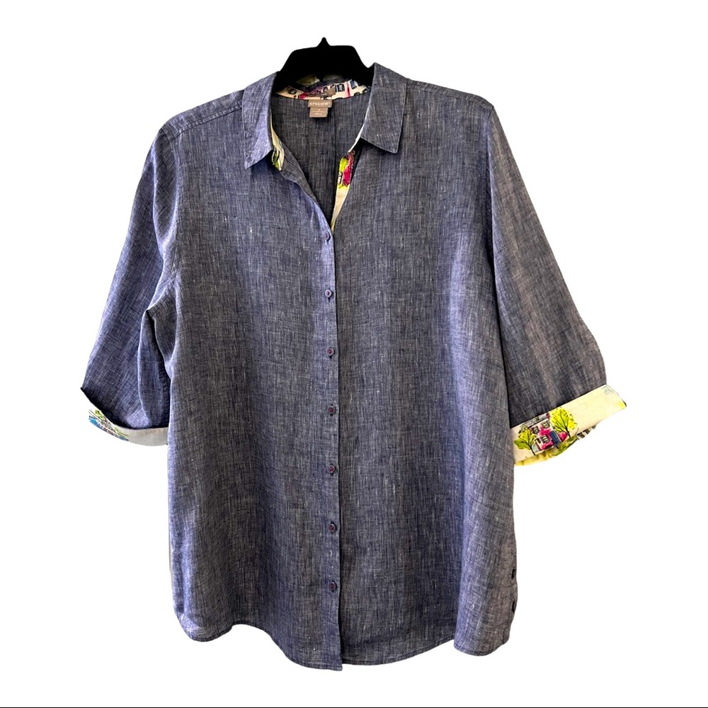 Chico’s No Iron Button Front Blue Tunic, Size 4 - (Women’s Equivalent Size 20)